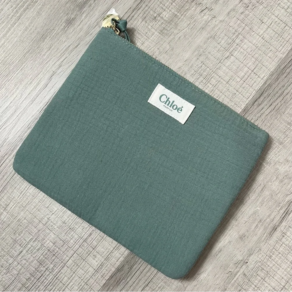 CHLOE Parfum Naturelle Cosmetic Bag Zipped Clutch - Turquoise Cotton Gauze Pouch